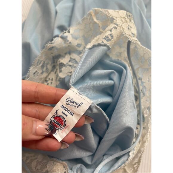 Glencraft Women’s Vintage Blue White Lace Slip Nightgown Size Medium - Picture 6 of 6